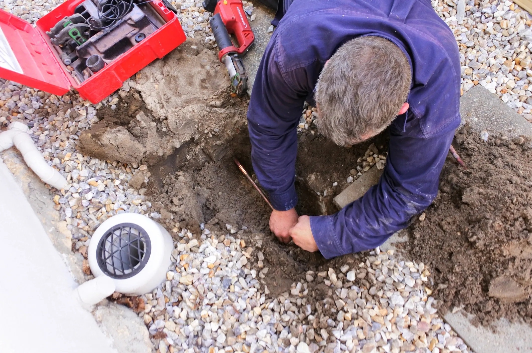 Septic pipe installation trench